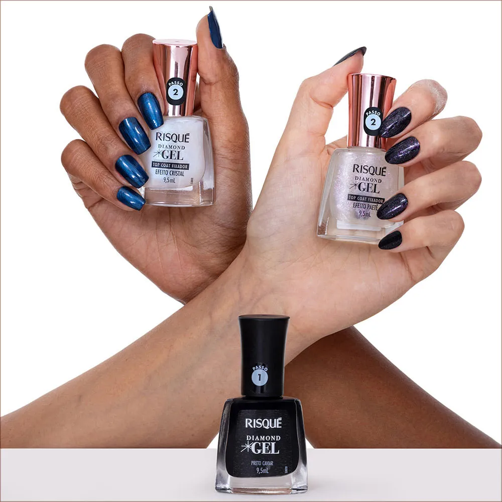 Kit Risqué Diamond Gel 3 Top Coats – Efeito Cristal, Efeito Paetê e Top ...