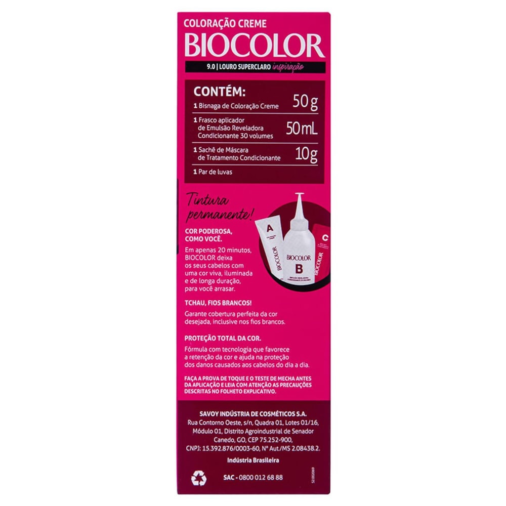 Tintura de Cabelo Biocolor Louro Super Claro Inspiração 9.0