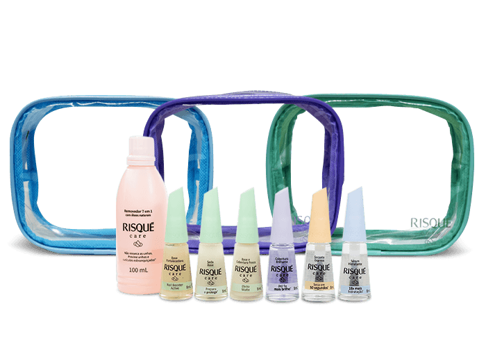 uma linda necessaire no fundo com produtos coty na frente