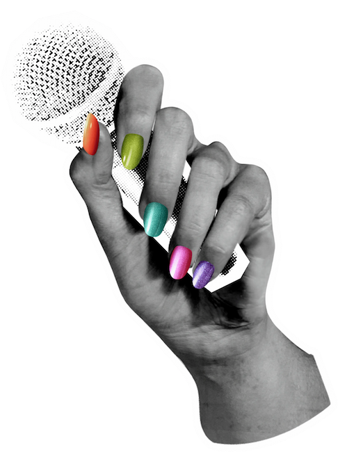 Decoração animada de uma mão segundo um microfone